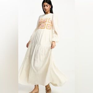 ASOS Design Broderie Crochet Bodice Maxi Bohemian Dress Size 4